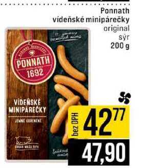 Ponnath videňské minipárečky a original sýr 200 g