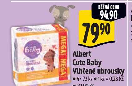 Albert Cute Baby Vlhčené ubrousky 4x72 ks