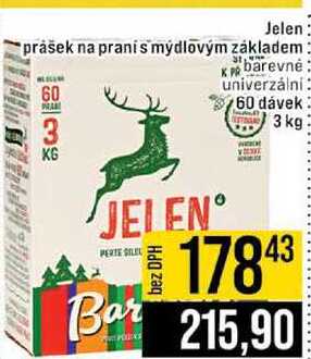 Jelen prášek na praní s mýdlovým základem barevné univerzální 60 dávek 3 kg 