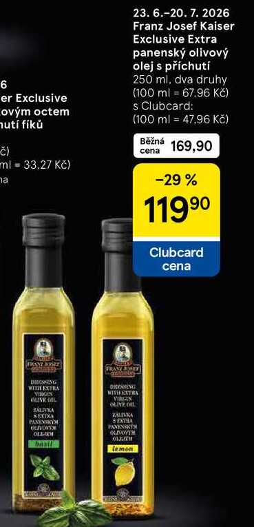 Franz Josef Kaiser Exclusive Extra panenský olivový olej s příchutí, 250 ml, dva druhy