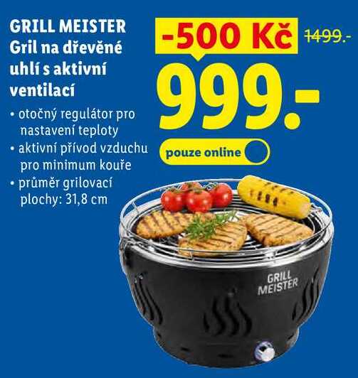 GRILL MEISTER Gril na dřevěné uhlí s aktivní ventilací