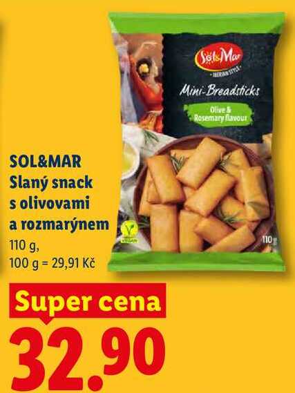 SOL&MAR Slaný snack s olivovami a rozmarýnem, 110 g
