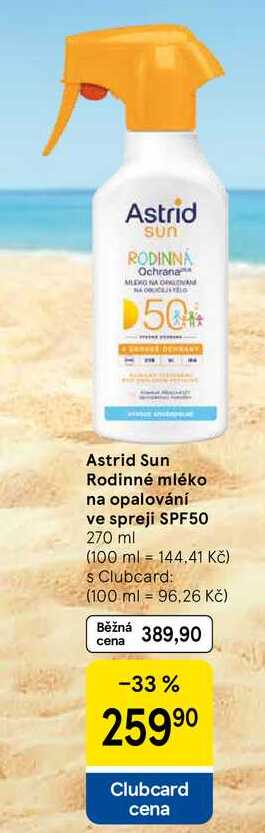 Astrid Sun Rodinné mléko na opalování ve spreji SPF50, 270 ml Tesco