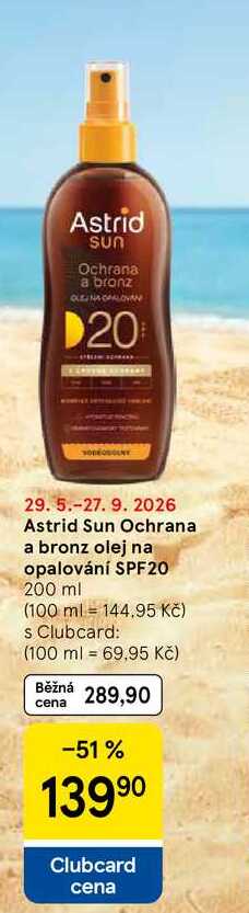 Astrid Sun Ochrana a bronz olej na opalování SPF20, 200 ml Tesco