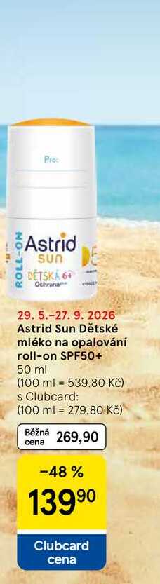 Astrid Sun Dětské mléko na opalování roll-on SPF50+, 50 ml Tesco