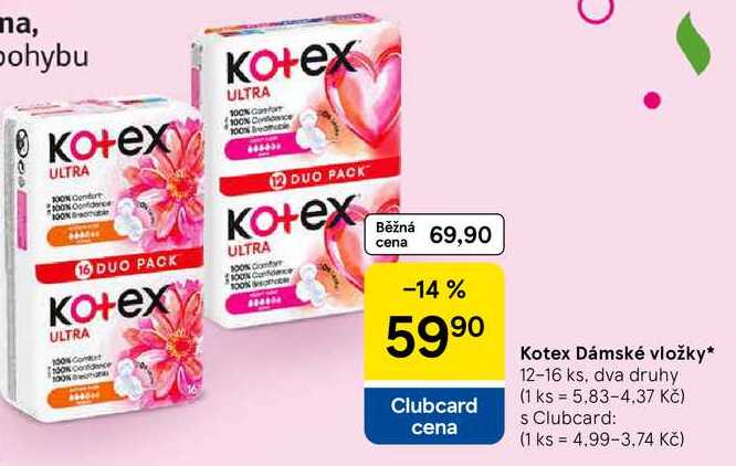 Kotex Dámské vložky, 12-16 ks, dva druhy