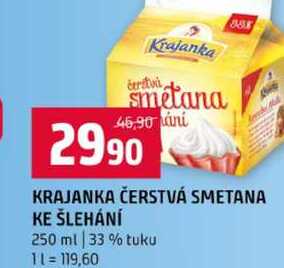 KRAJANKA ČERSTVÁ SMETANA KE ŠLEHÁNÍ 250 ml 33% tuku  v akci