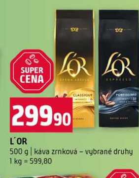 L'OR 500 g káva zrnková vybrané druhy 