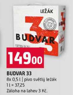 BUDVAR 33 8x 0,5l pivo světlý ležák