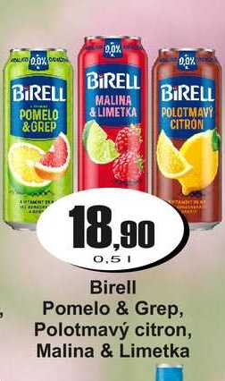 Birell Pomelo & Grep, Polotmavý citron, Malina & Limetka 0,5 L