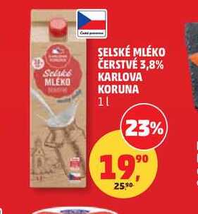 SELSKÉ MLÉKO ČERSTVÉ 3,8% KARLOVA KORUNA 1l