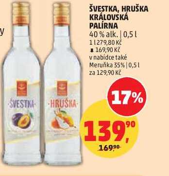 KRÁLOVSKÁ PALÍRNA ŠVESTKA, HRUŠKA 40% alk. 0,5l