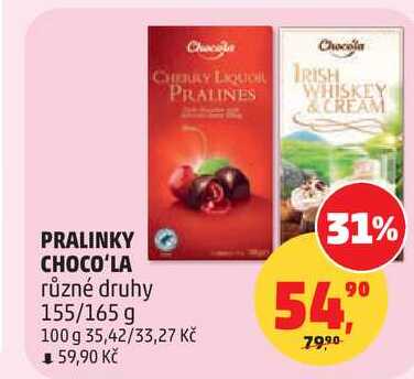 CHOCO'LA pralinky různé druhy 155/165 g