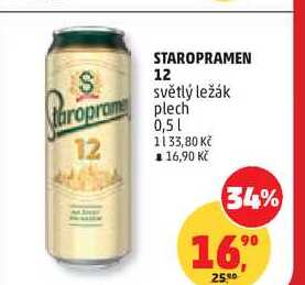 STAROPRAMEN 12 světlý ležák plech 0,5l