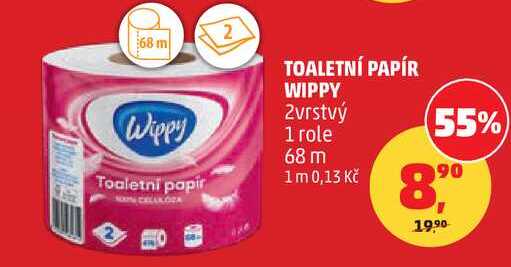 WIPPY TOALETNÍ PAPÍR 2vrstvý 1 role 68 m