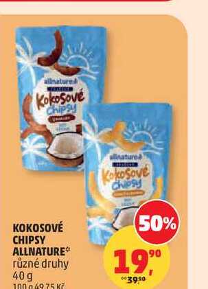 ALLNATURE KOKOSOVÉ CHIPSY různé druhy 40 g