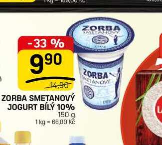 ZORBA SMETANOVÝ JOGURT BÍLÝ 10% 150 g