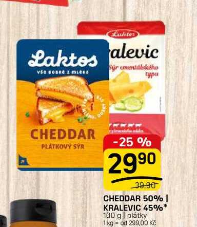 CHEDDAR 50% | KRALEVIC 45%* 100 g plátky