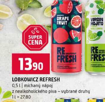 LOBKOWICZ REFRESH 0,5l míchaný nápoj z nealkoholického piva vybrané druhy 