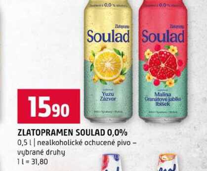 ZLATOPRAMEN SOULAD 0,0% 0,5l nealkoholické ochucené pivo vybrané druhy