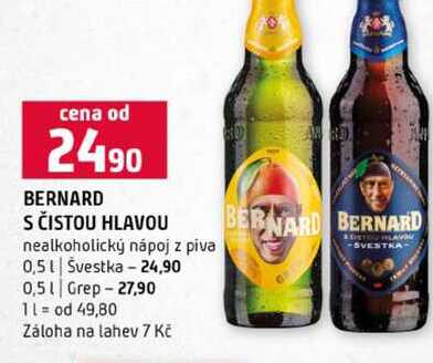 BERNARD S ČISTOU HLAVOU nealkoholický nápoj z piva 0,5l Švestka 0,5l Grep