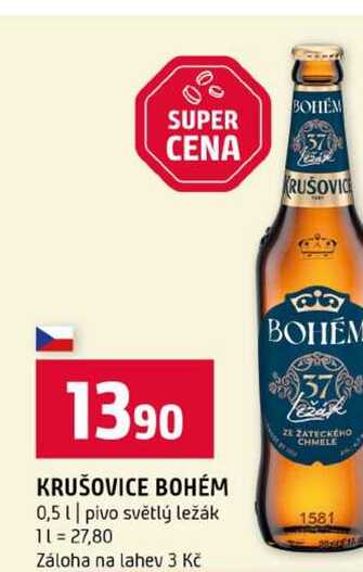 KRUŠOVICE BOHÉM 0,5l pivo světlý ležák