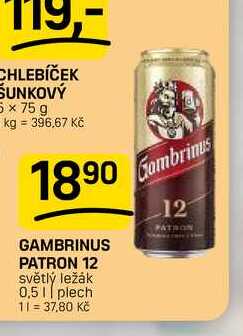 GAMBRINUS PATRON 12 světlý ležák 0,5l plech