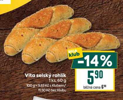 Vita selský rohlík 1ks, 60 g 