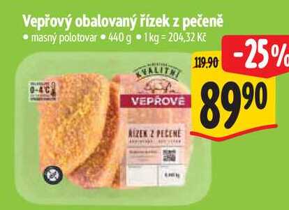 Vepřový obalovaný řízek z pečeně, 440 g