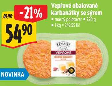 Vepřové obalované karbanátky se sýrem, 220 g