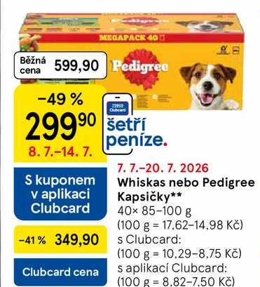 Whiskas nebo Pedigree Kapsičky, 40× 85-100 g