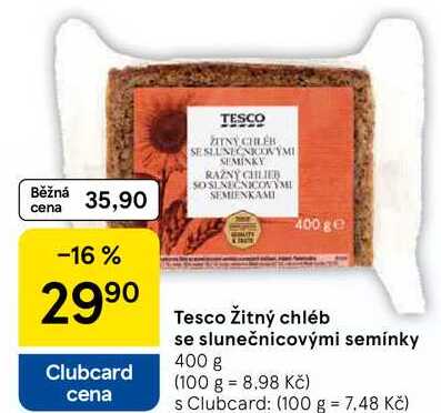 Tesco Žitný chléb se slunečnicovými semínky, 400 g
