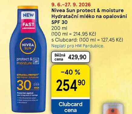 Nivea Sun protect & moisture Hydratační mléko na opalování SPF 30, 200 ml Tesco