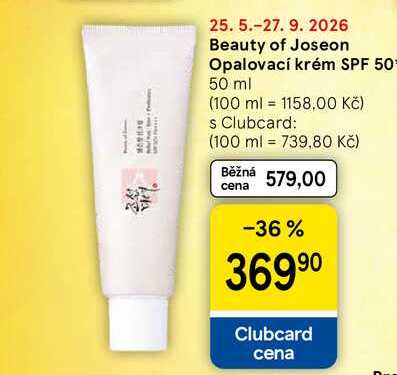 Beauty of Joseon Opalovací krém SPF 50, 50 ml Tesco