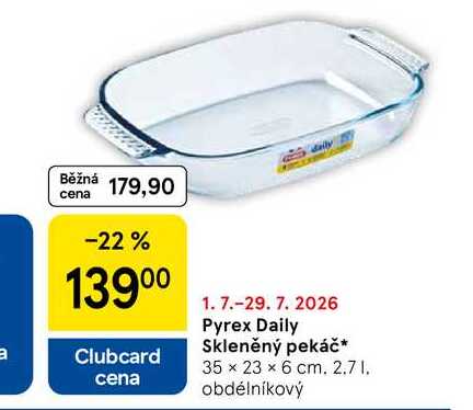 Pyrex Daily Skleněný pekáč, 35 x 23 x 6 cm. 2.7 l, obdélníkový