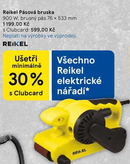 Reikel Pásová bruska, 900 W. brusný pás 76 × 533 mm