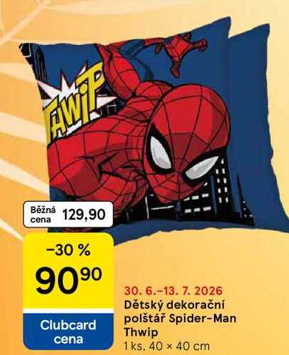 Dětský dekorační polštář Spider-Man Thwip 1 ks, 40 x 40 cm