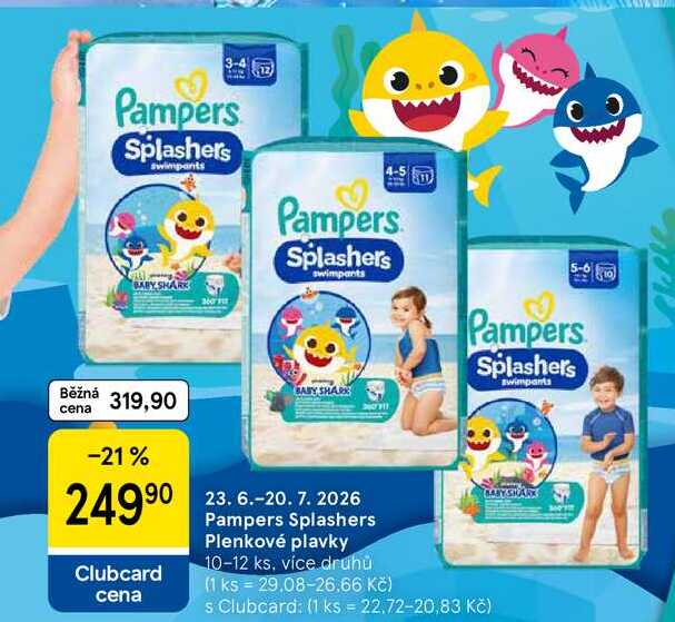 Pampers Splashers Plenkové plavky, 10-12 ks, více druhů Tesco