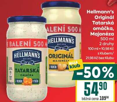 Hellmann's Originál Tatarská omáčka, Majonéza 500 ml