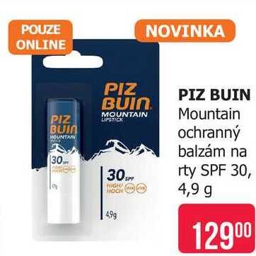 PIZ BUIN Mountain ochranný balzám na 30SPF rty SPF 30, 4,9 g Teta drogerie