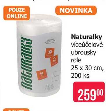 Naturalky víceúčelové ubrousky role 25 x 30 cm, 200 ks