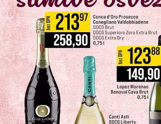Conca d'Oro Prosecco Conegliano Valdobbiadene DOCG Brut DOCG Superiore Zero Extra Brut DOCG Extra Dry 0,75l