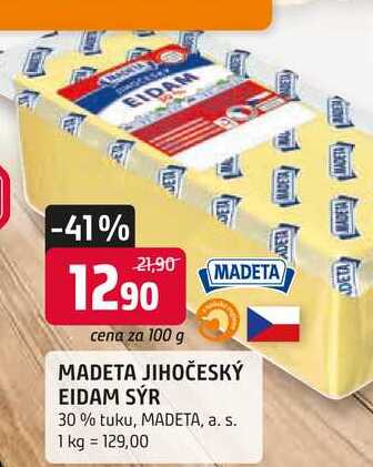MADETA JIHOČESKÝ EIDAM SÝR 30% tuku, 100g