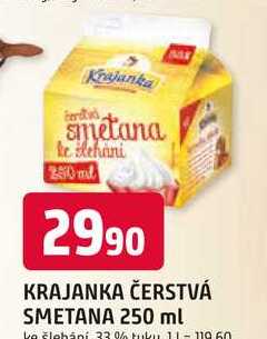KRAJANKA ČERSTVÁ SMETANA 250 ml ke šlehání 33 %