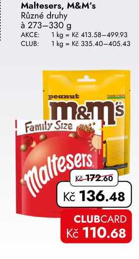 Maltesers, M&M's Různé druhy à 273-330 g