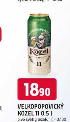VELKOPOPOVICKÝ KOZEL 11° 0,5 L pivo světlý ležák plechovka