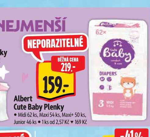 Albert Cute Baby Plenky   Midi 62 ks, Maxi 54 ks, Maxi+ 50 ks, Junior 46 ks Albert
