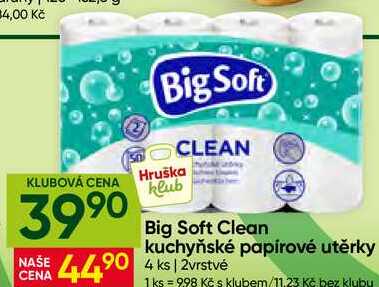 Big Soft Clean kuchyňské papírové utěrky 4ks, 2vrstvé Hruška