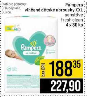 Pampers vlhčené dětské ubrousky XXl sensitive fresh clean 4 x 80 ks