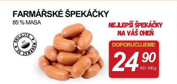 FARMÁŘSKÉ ŠPEKÁČKY 85% MASA, 100 g